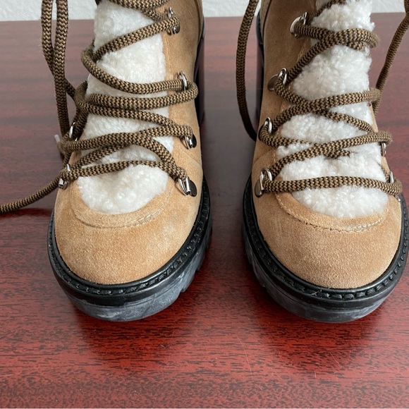 Marc Fisher Daven Hiker Heeled Leather Fur Lace Up Winter Boots - Picture 4 of 8